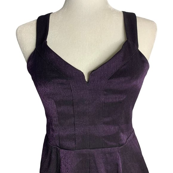 Vintage Y2K BCBG Mini Dress 2 Purple Metallic Lined Zip Open Back Sweetheart - Picture 2 of 7